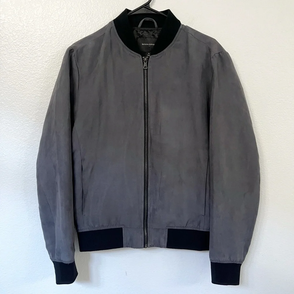 Banana Republic - Suede Bomber Jacket | Men’s Small (S), Gray/Black